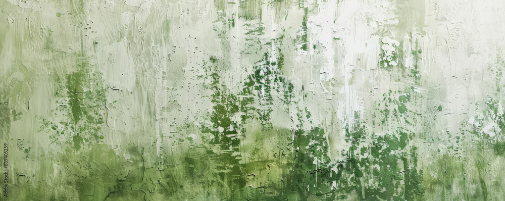 Obraz premium A textured wall background with abstract designs in shades of green and white, evoking a sense of freshness and calm.