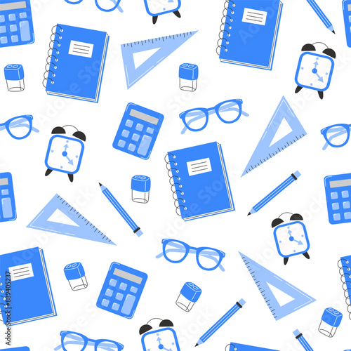 School Days Seamless Pattern with school supplies