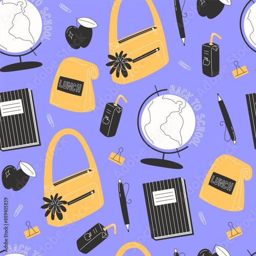 School Days Seamless Pattern with school supplies