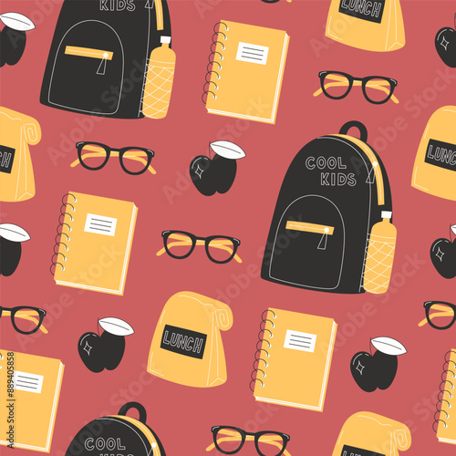 School Days Seamless Pattern with school supplies