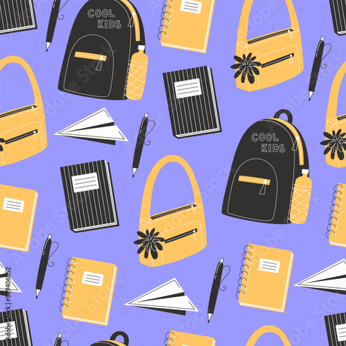 School Days Seamless Pattern with school supplies