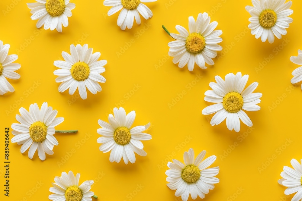 Creative spring design with white flowers on bright yellow background. 80s, 90s retro romantic aesthetic bloom concept. Minimal style. Creative spring design with white flowers on bright yellow background. 80s, 90s retro romantic aesthetic bloom concept. Minimal style.