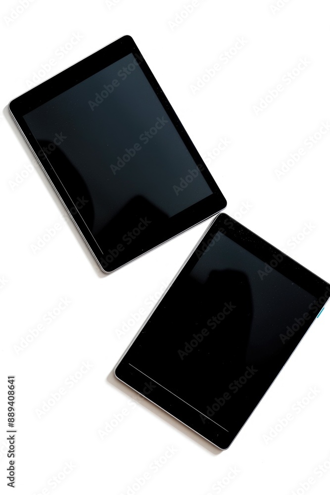 Two black tablets placed together on a surface Two black tablets placed together on a surface