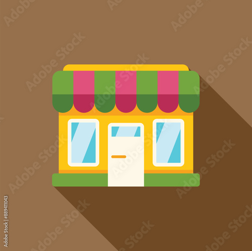 Flat design illustration of a small business storefront building facade with an awning, perfect for representing entrepreneurship and local commerce