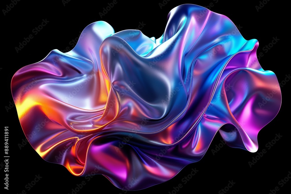3d render iridescent neon holographic twisted wave in motion. Design element for banners, backgrounds, wallpapers and covers. 3d render iridescent neon holographic twisted wave in motion. Design element for banners, backgrounds, wallpapers and covers.
