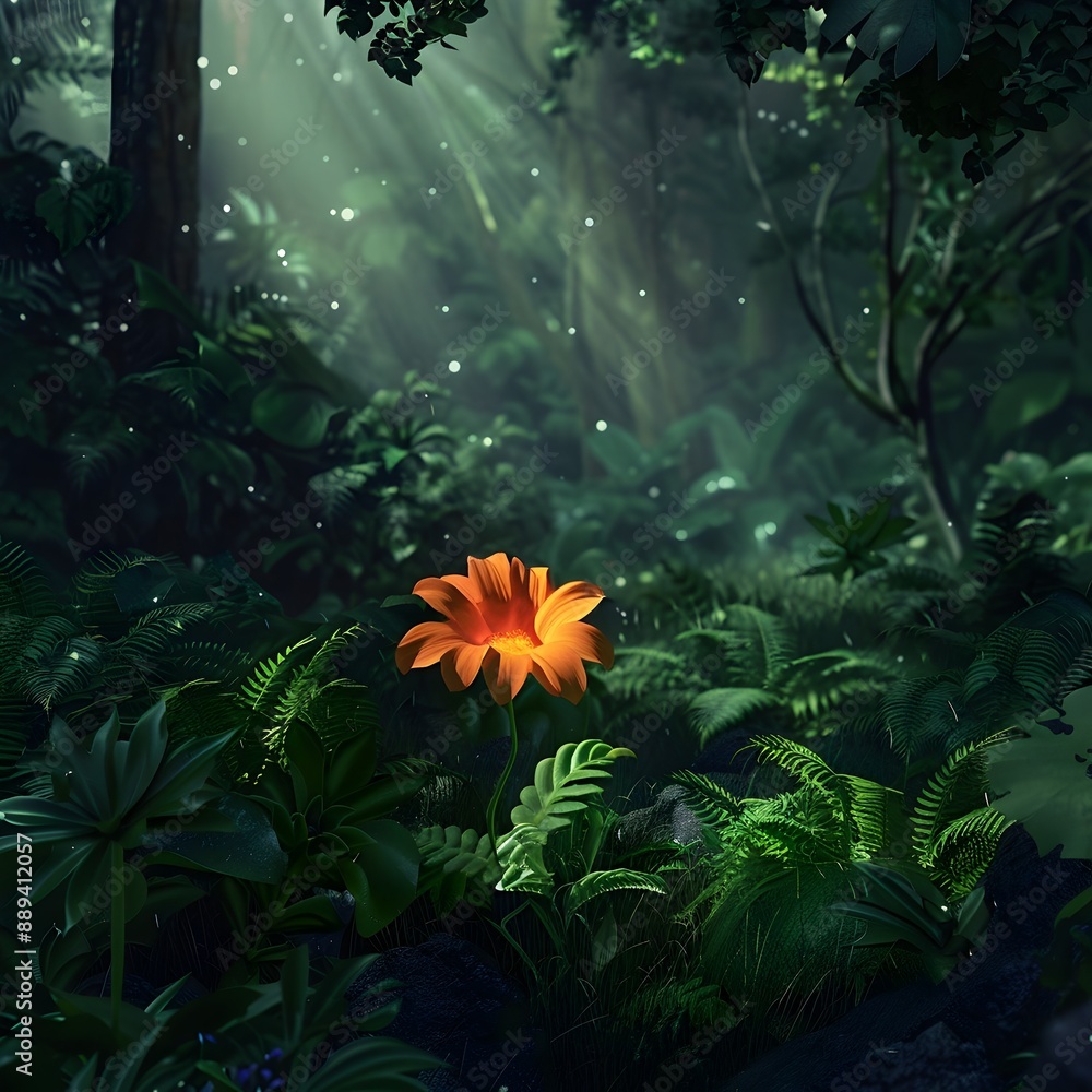 A Withering Flower Amid Lush Forest Foliage A Withering Flower Amid Lush Forest Foliage