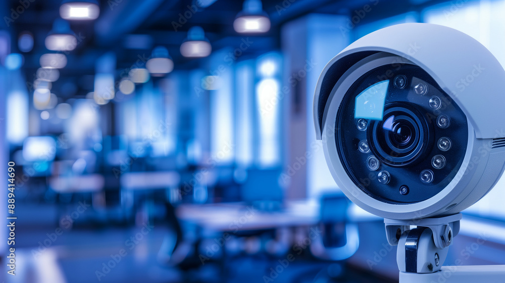 Close-up of a CCTV camera security system against a backdrop of blue lights, captured in high resolution. This image highlights the modern surveillance technology with sharp details and professional c Close-up of a CCTV camera security system against a backdrop of blue lights, captured in high resolution. This image highlights the modern surveillance technology with sharp details and professional c