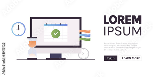 Schedule planning and work tasks, filling checklist, making schedule using calendar, business organization concept flat vector illustration.	
