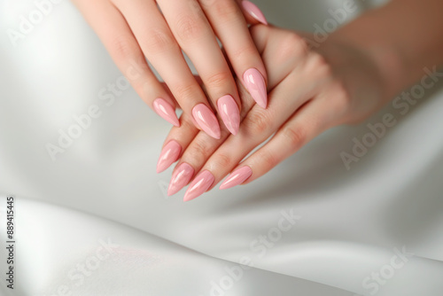 Wallpaper Mural Female hands with fresh nude pink manicure, professional nail care Torontodigital.ca