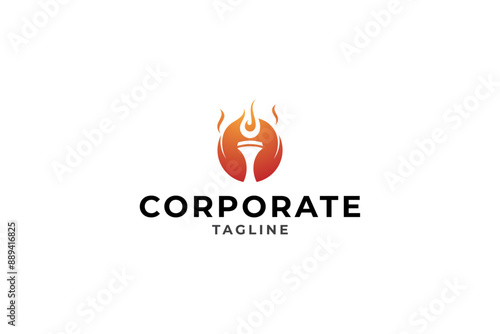 torch logo with orange color gradation in flat design style
