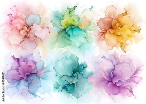  providing a gentle and calming aesthetic for various applications,Design a soft and pastel-colored alcohol ink splashes Generated by AI