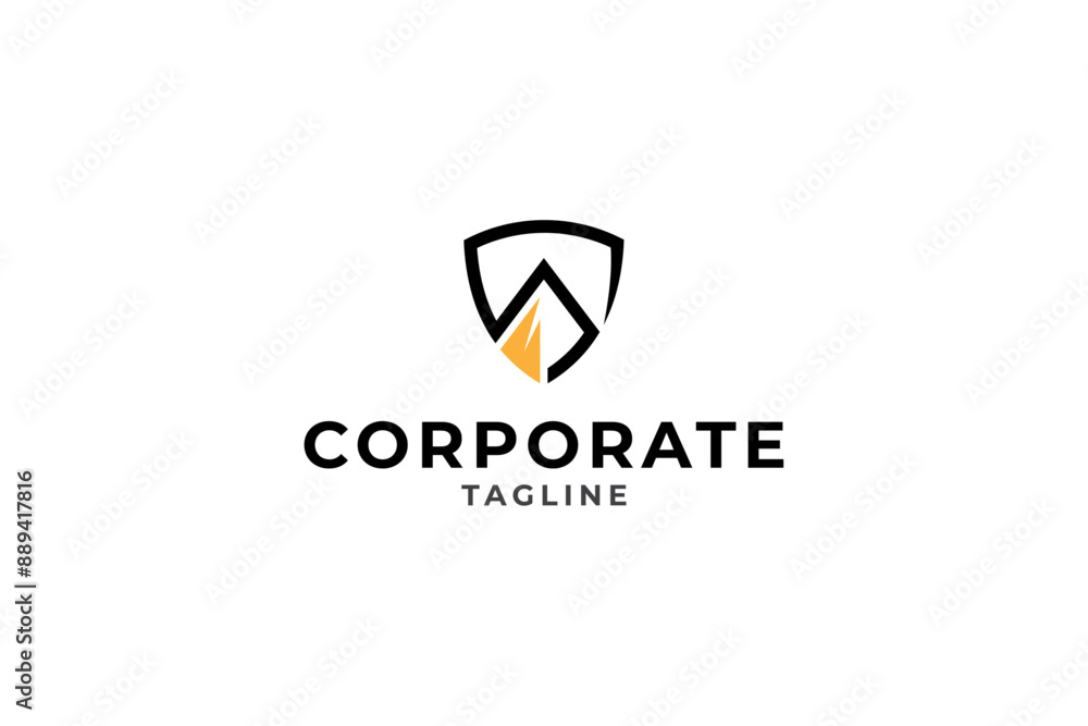 shield logo with mountain combination in flat vector design style shield logo with mountain combination in flat vector design style