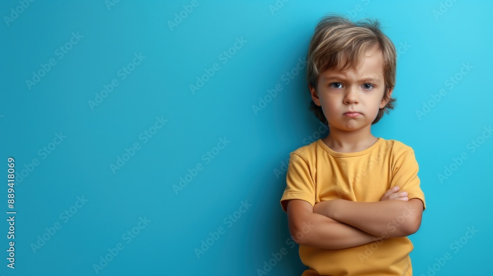 Naklejka premium Portrait of a grumpy young child 