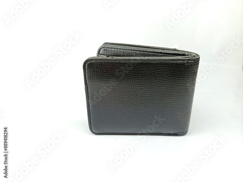 black leather wallet on white background