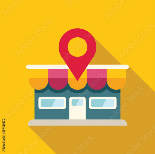 Location pin indicating shop position, concept for online store marketing, local business, gps navigation and online shopping