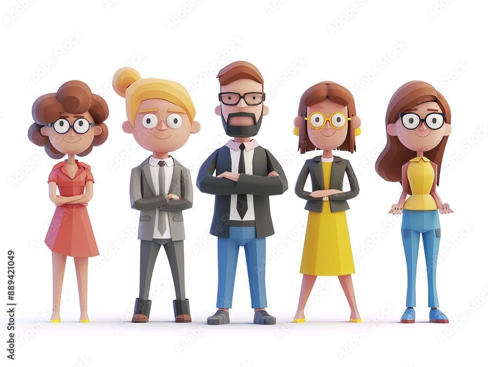 A group of people are standing in a line, all wearing suits and office clothes. 3D cartoon style illustration.
A group of people are standing in a line, all wearing suits and office clothes. 3D cartoon style illustration.