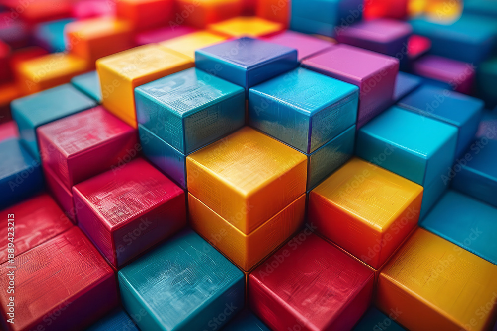 An abstract 3D geometric pattern featuring colorful interlocking cubes, creating a vibrant and dynamic composition, An abstract 3D geometric pattern featuring colorful interlocking cubes, creating a vibrant and dynamic composition,