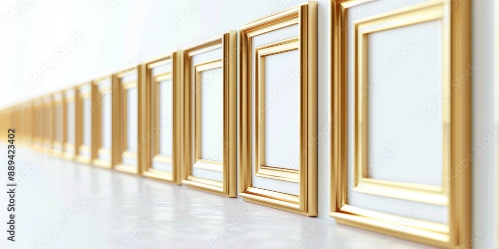 Naklejka premium Golden Frames on White Background, Abstract Decorative Picture Frames for Interior Design. AI-Generated 4K HD Wallpaper.