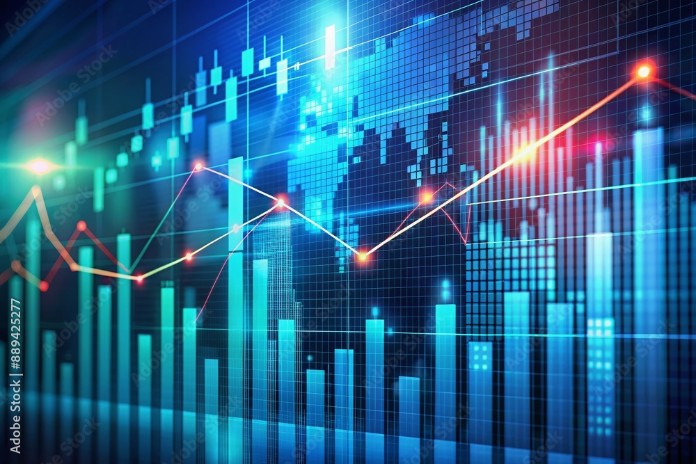 Perspective view of stock market growth business investing and data concept with digital financial chart graphs diagrams and Perspective view of stock market growth business investing and data concept with digital financial chart graphs diagrams and