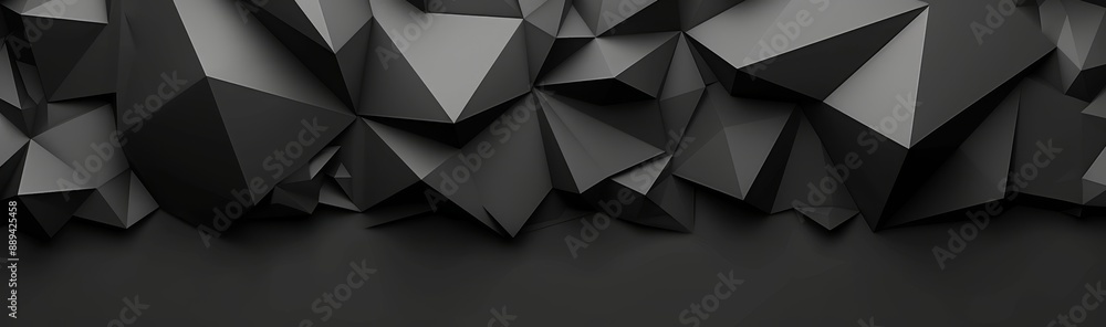An abstract black crystal background with faceted texture, a macro panorama, and a wide panoramic polygonal background are illustrated in this 3D render. An abstract black crystal background with faceted texture, a macro panorama, and a wide panoramic polygonal background are illustrated in this 3D render.