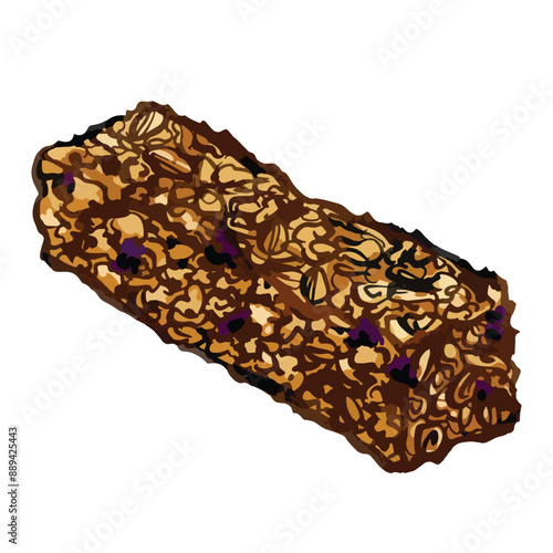 Granola cereal breakfast bar instant food illustration isolated on square white background. Flat outlined cartoon art styled drawing.