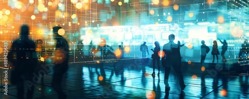 Wallpaper Mural Blurred silhouettes of business professionals in a meeting room, with a large window showing a city skyline Torontodigital.ca