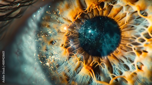 Close-up of a human eye with a galaxy inside the pupil. © Nijat