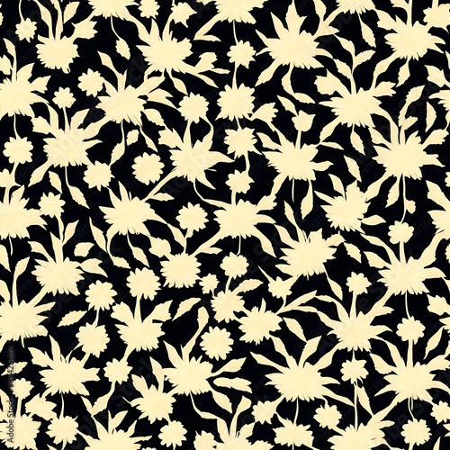 seamless pattern with yellow winter flowers on black background