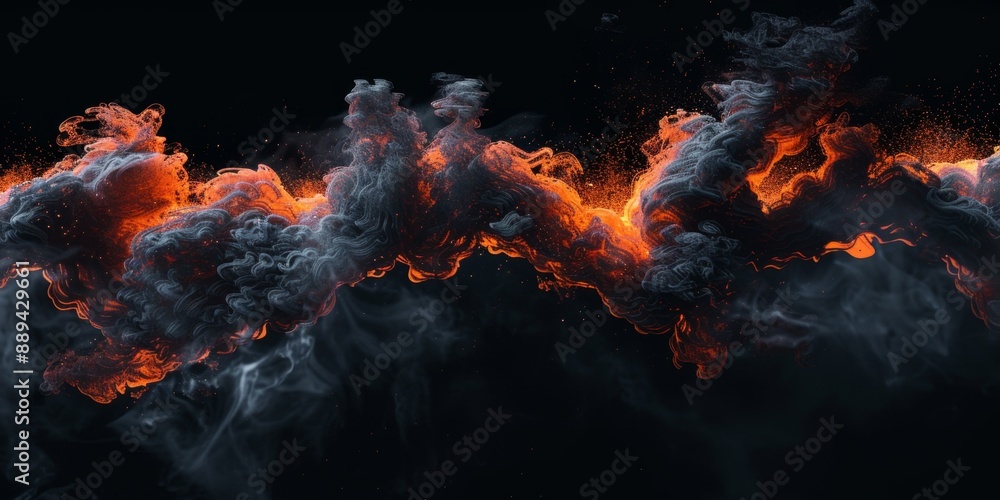 Fototapeta premium Abstract Explosion with Black Smoke and Red Lava. AI-Generated 4K HD Wallpaper. Dynamic and Powerful Visuals.