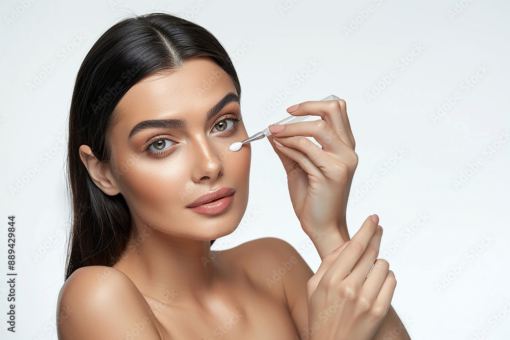 Beautiful woman applying cream on her face. Beautiful woman applying cream on her face.