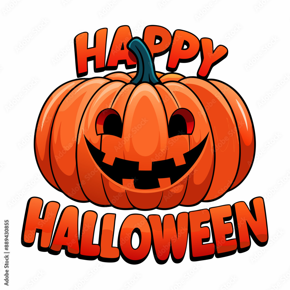 orange jack-o'-lantern with a wide, toothy grin is accompanied by the text Happy Halloween orange jack-o'-lantern with a wide, toothy grin is accompanied by the text Happy Halloween