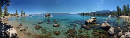 Panorama of the Californian mountain landscape around Lake Tahoe