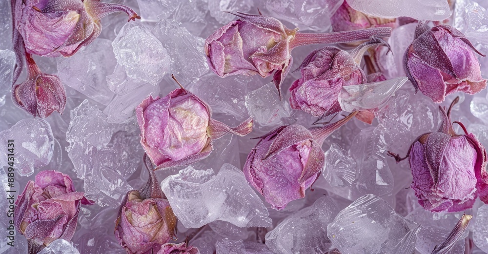 An abstract seamless wallpaper of frozen summer flowers in ice during the winter An abstract seamless wallpaper of frozen summer flowers in ice during the winter