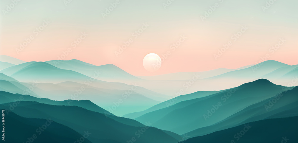 Fototapeta premium A calming wallpaper showcasing a minimalist landscape with soft gradients and gentle colors.