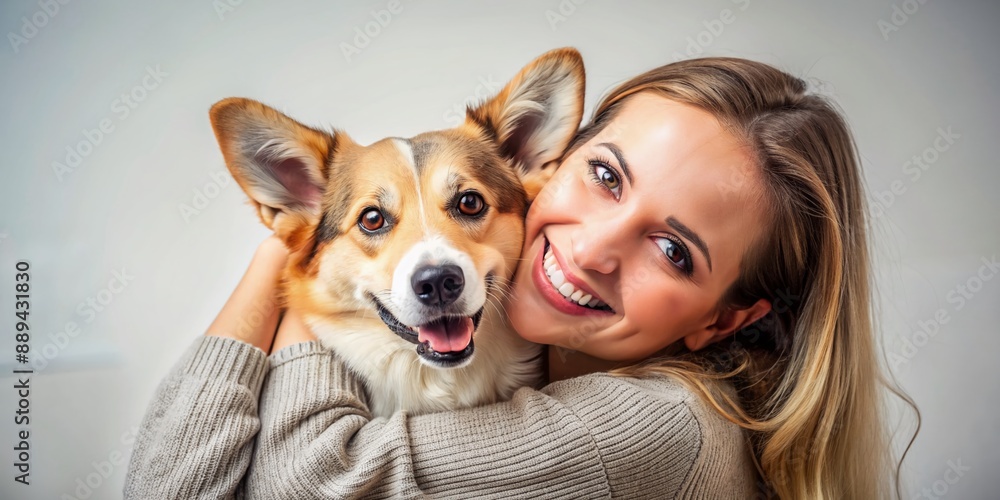 Portrait of beautiful women hugging cute dog with smile and hppiness isolated on background, lovely moment of pet and owner. Portrait of beautiful women hugging cute dog with smile and hppiness isolated on background, lovely moment of pet and owner.