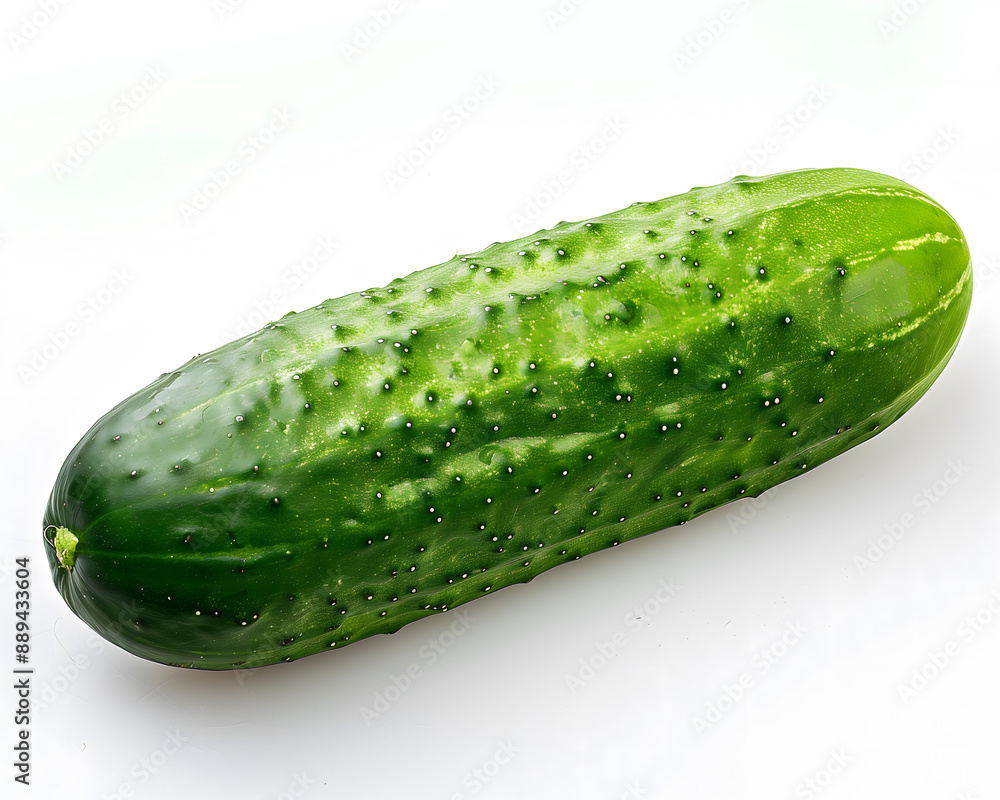 Fresh Green Cucumber with Water Droplets on White Background Fresh Green Cucumber with Water Droplets on White Background