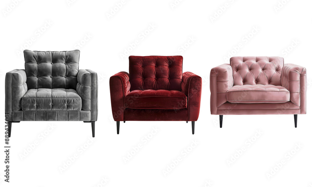 Fototapeta premium A Set of Armchair or sofa chair isolated on white transparent background, furniture for interior room, modern style on white background