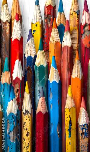 Vibrant Colored Pencils Arranged in a Diagonal Composition on White Background