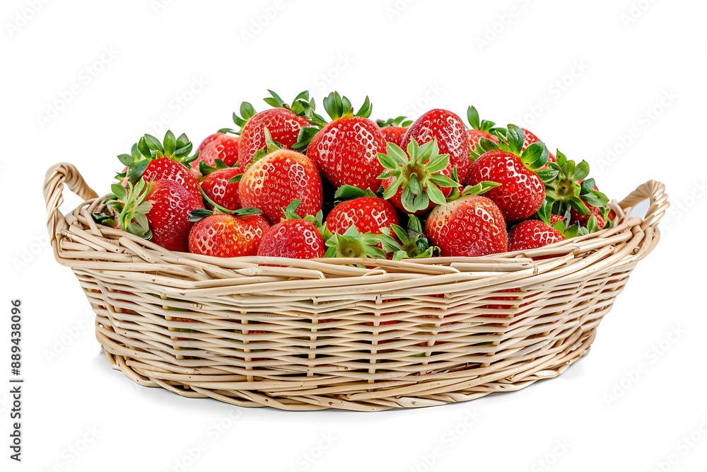 Pile of Strawberries on Wicker Basket, Isolated on White Background : Suitable for Be Used in Blog Posts, Social Media Posts or Website Content Related to Fruits and Vegetables. Pile of Strawberries on Wicker Basket, Isolated on White Background : Suitable for Be Used in Blog Posts, Social Media Posts or Website Content Related to Fruits and Vegetables.