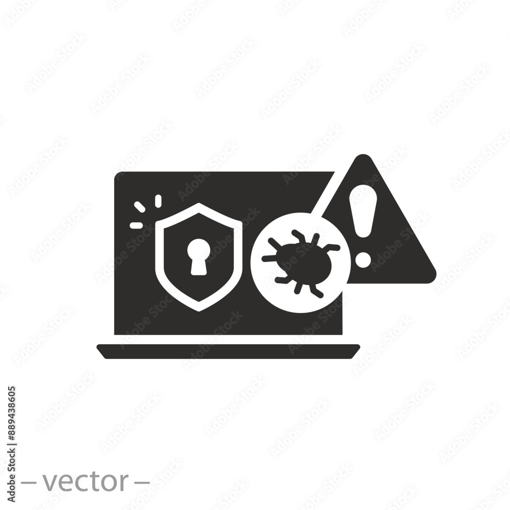 warning malware icon, spyware, security for cyber attack, virus on pc, hacker phishing, shield for hazard spyware, flat vector illustration warning malware icon, spyware, security for cyber attack, virus on pc, hacker phishing, shield for hazard spyware, flat vector illustration