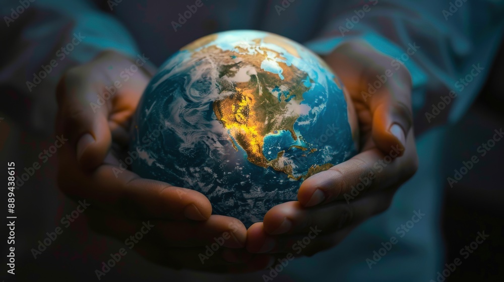 Close-up of hands spinning a globe, representing curiosity and exploration of the world Close-up of hands spinning a globe, representing curiosity and exploration of the world