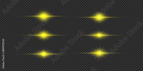 Set of yellow horizontal light effects of lens flares
