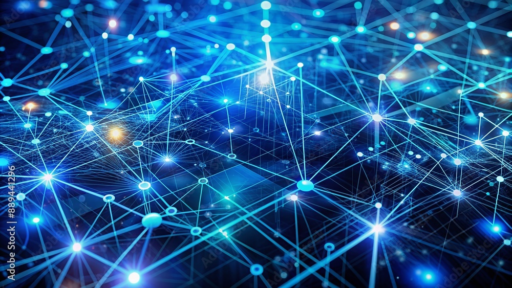 Vibrant blue digital network background featuring intricate web of connections, circuits, and nodes in a futuristic 3D rendering, showcasing AI-driven technology architecture. Vibrant blue digital network background featuring intricate web of connections, circuits, and nodes in a futuristic 3D rendering, showcasing AI-driven technology architecture.