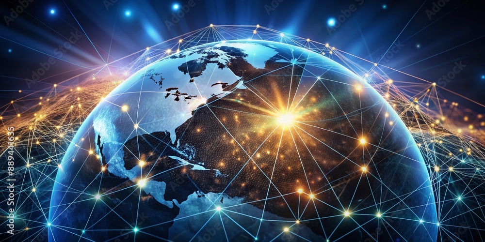 A glowing business globe surrounded by a network of glowing lines and nodes, representing digital marketing strategy and creative solutions for business development. A glowing business globe surrounded by a network of glowing lines and nodes, representing digital marketing strategy and creative solutions for business development.