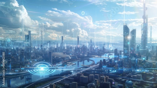 futuristic smart city visualization with holographic interfaces iot devices aidriven