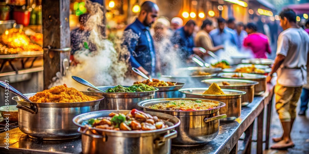 Vibrant colors of traditional Indian street food stalls, steaming hot dishes, and refreshing drinks blur into a beautiful bokeh background, evoking a sense of busy streets. Vibrant colors of traditional Indian street food stalls, steaming hot dishes, and refreshing drinks blur into a beautiful bokeh background, evoking a sense of busy streets.