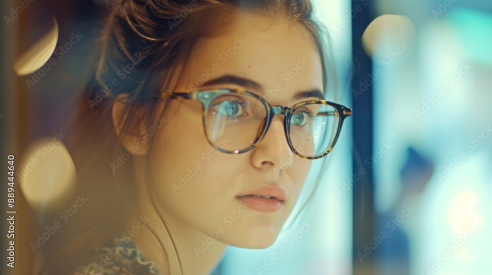A customer trying on glasses at an optometrist store