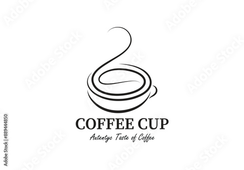 Line of a cup of coffee with aromatic coffee beans for coffee identity logo