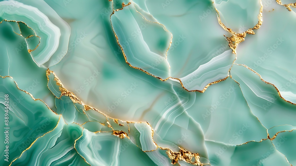 Dreamy Seafoam Green Marble Surface with Gold Veins