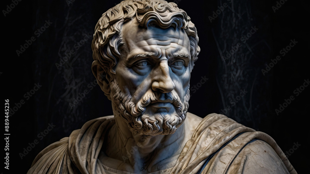 Marble bust of a bearded man with intricate details and dramatic lighting, evoking a sense of classical antiquity and timeless artistry. Perfect for history and art themes. Marble bust of a bearded man with intricate details and dramatic lighting, evoking a sense of classical antiquity and timeless artistry. Perfect for history and art themes.